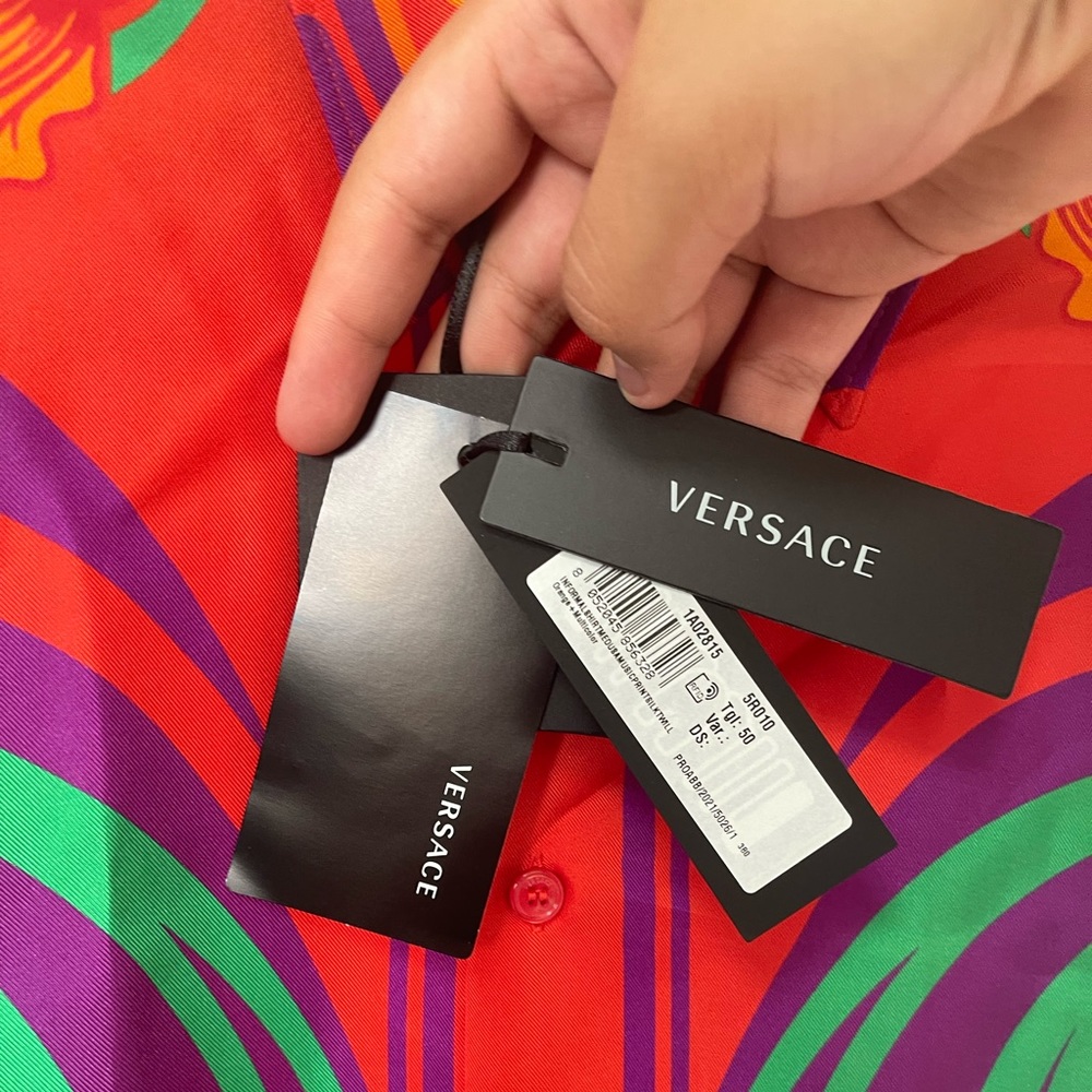 Versace Medusa Music Long Sleeve Button-Up Silk Shirt - Picture 12 of 12